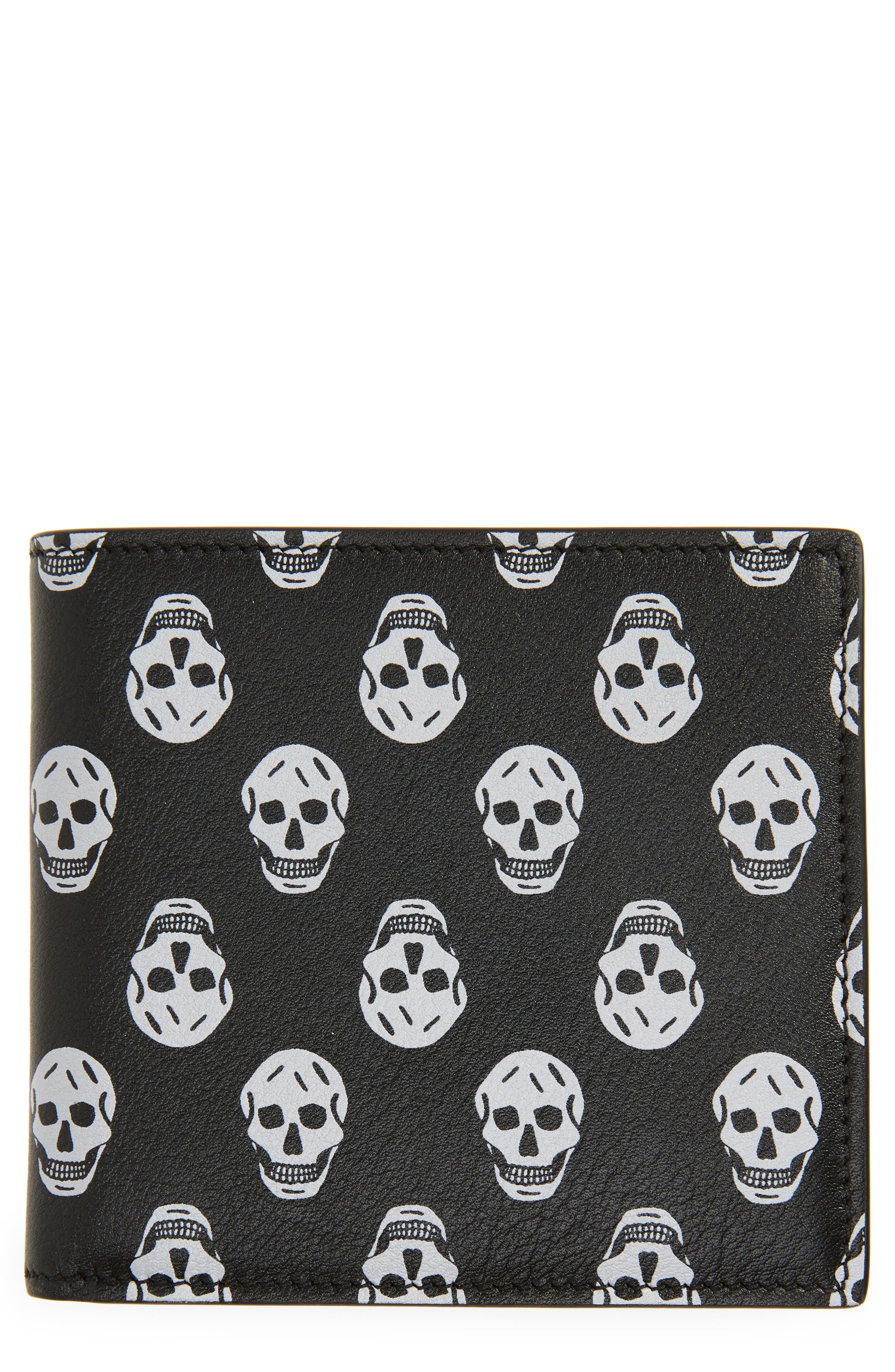 Alexander McQueen Skull Print Leather Wallet in Black/White at Nordstrom