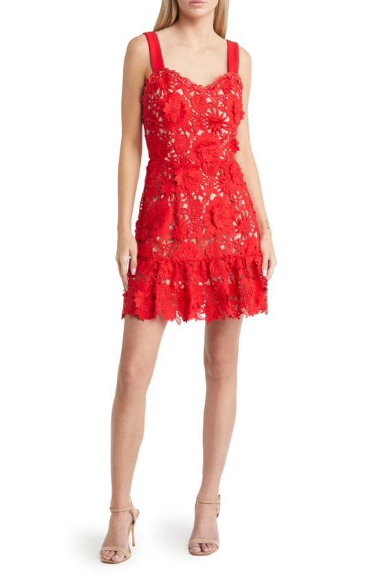 Adelyn Rae Cara Crochet Fit & Flare Dress In Red