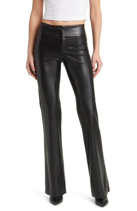 Buy Skinny Black Leather Pants with Split, Ruched Knotted Side Stacked  Leather High Waisted Pants for Women Sexy Black Large at