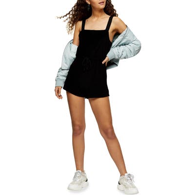 Topshop Sleeveless Square Neck Velour Cover-Up Romper, Black