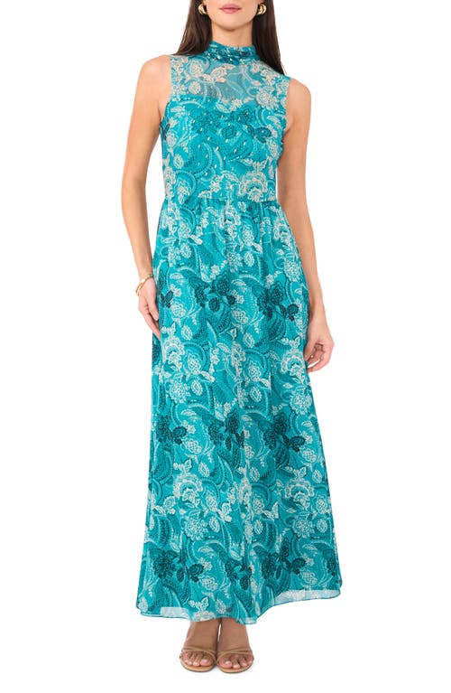 Vince Camuto Metallic Fleck Paisley Maxi Dress in Cool Lapis 