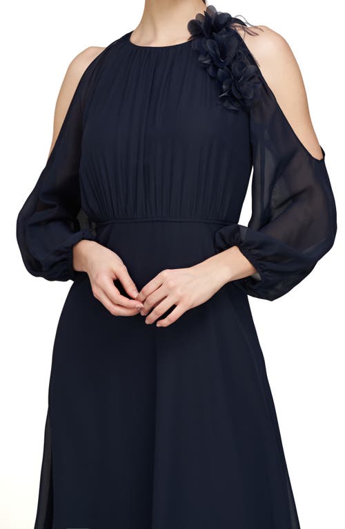 Shop Js Collections Amanza Bracelet Sleeve Cold Shoulder Gown In Navy