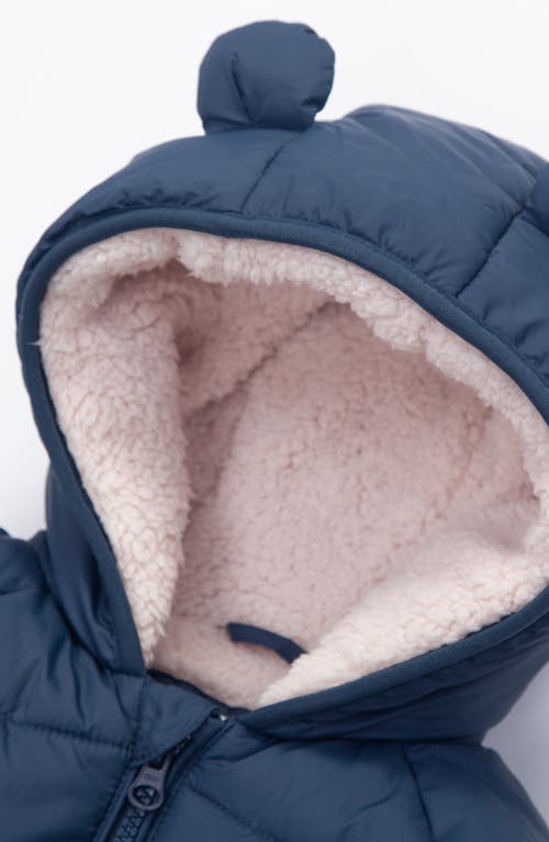 Rokka&rolla Baby Fleece Lined Bear Puffer Jacket In Navy