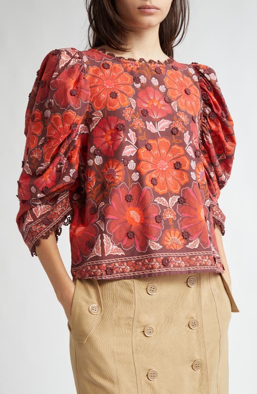 Shop Farm Rio Gigi Tapestry Elbow Sleeve Button Back Top In Gigi Tapestry Brown