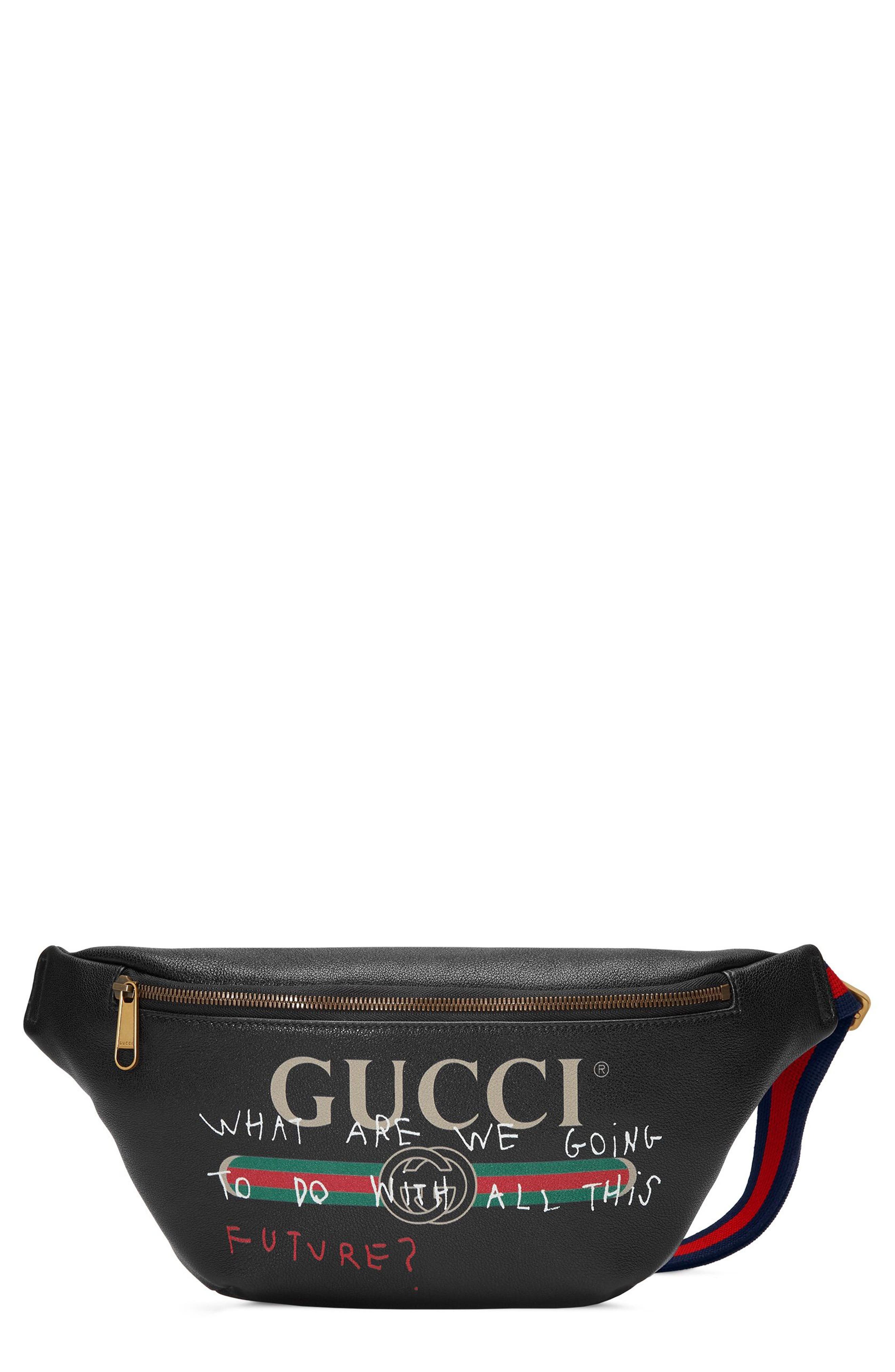gucci fanny pack with writing