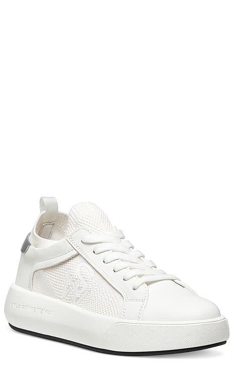 Stuart Weitzman 5050 Pro Sneaker in White/Silver Leather at Nordstrom, Size 12