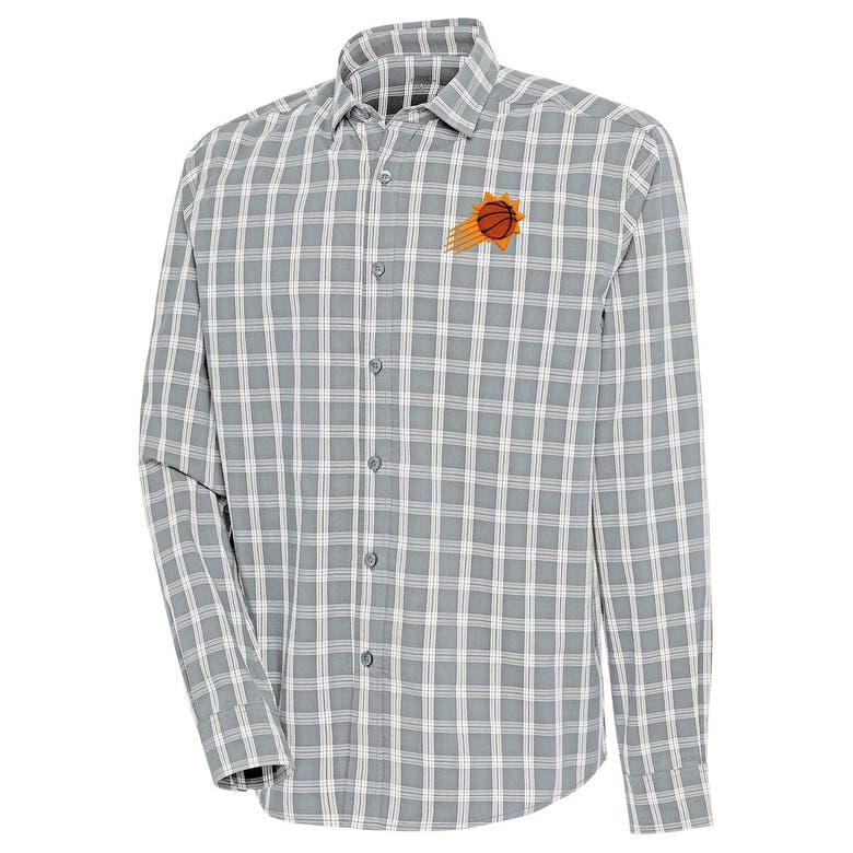 Shop Antigua Heather Gray Phoenix Suns Carry Long Sleeve Button-up Shirt