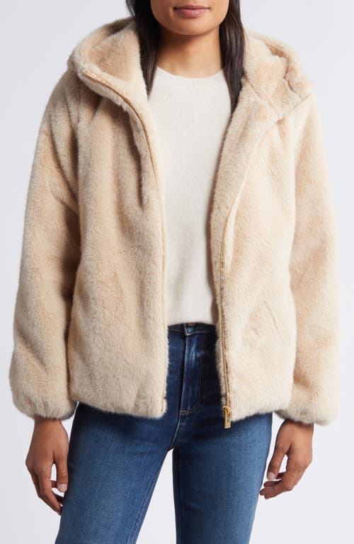 Shop Via Spiga Hooded Faux Fur Jacket In Beige