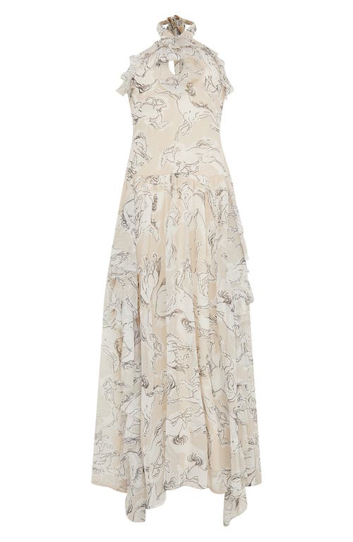 Shop Nasty Gal Stallion Print Ruffle Halter Maxi Dress In Beige