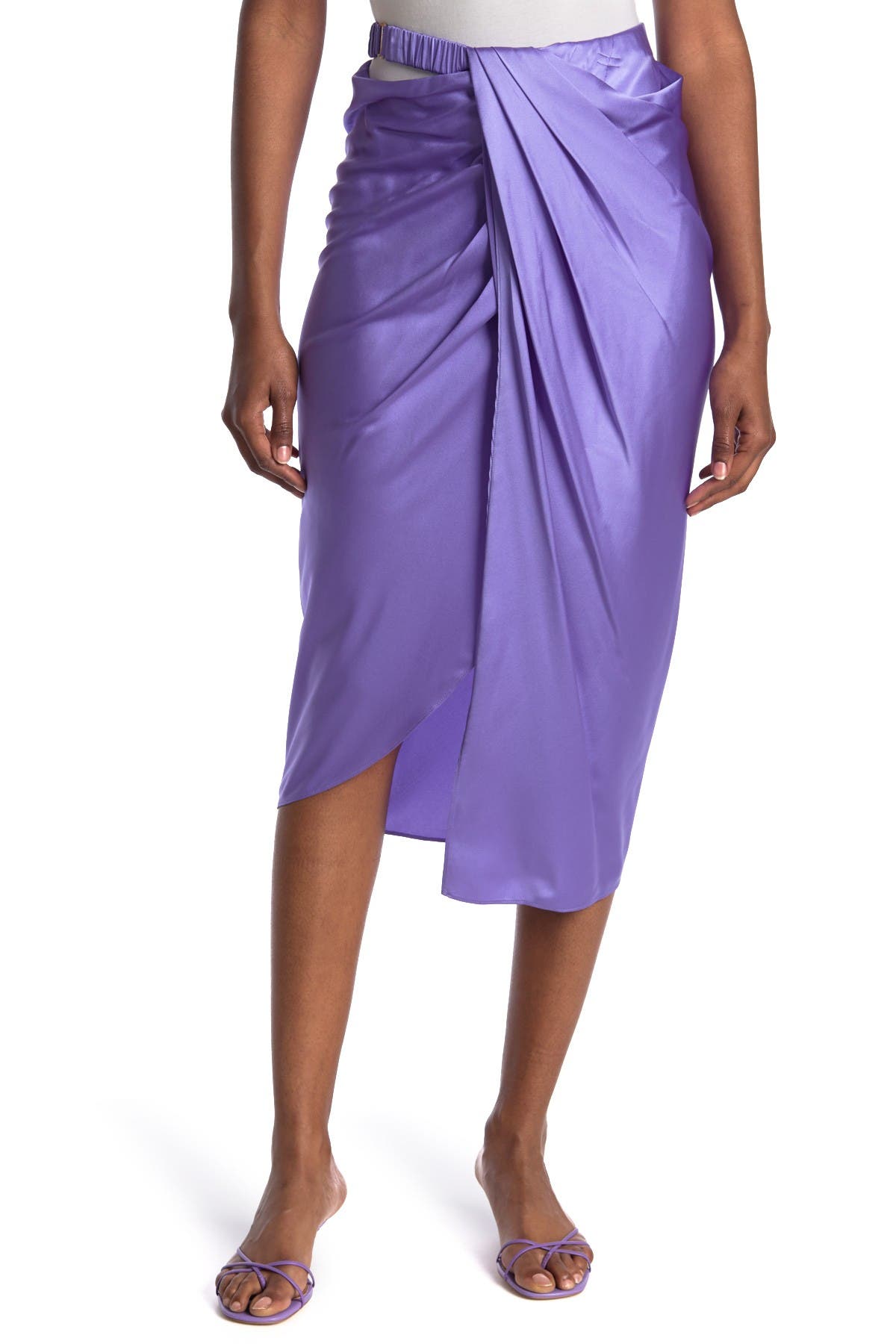 HELMUT LANG RUCHED STRETCH SILK SKIRT,883389783906