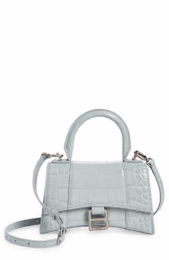 BALENCIAGA: Hourglass top handle XS bag crocodile embossed - Cream