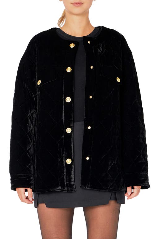 Endless Rose Premium Quilted Velvet Oversized Jacket Black at Nordstrom,