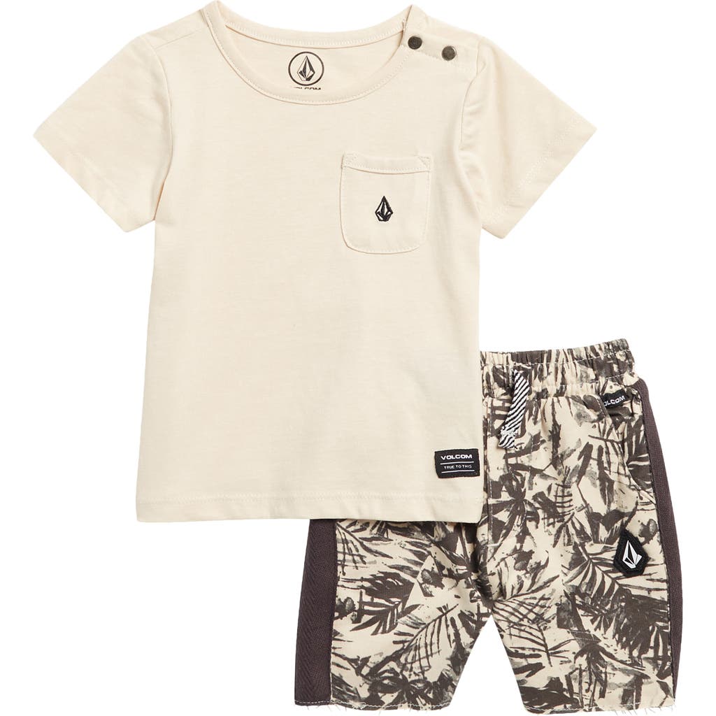 Volcom Jersey T-shirt & French Terry Shorts Set In Bone