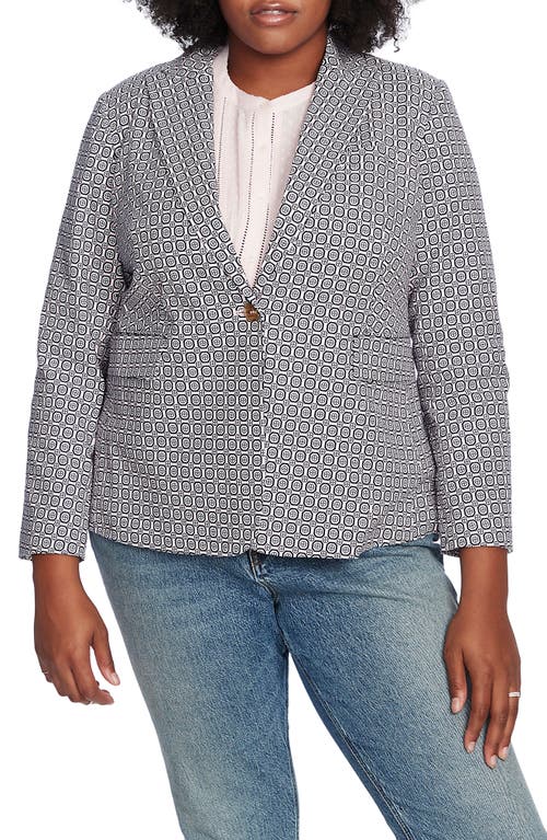 Tile Floral One-Button Blazer in Chambray Pink