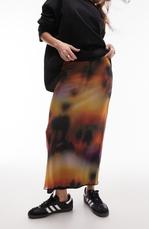 Print Mesh Maxi Skirt in Black Multi