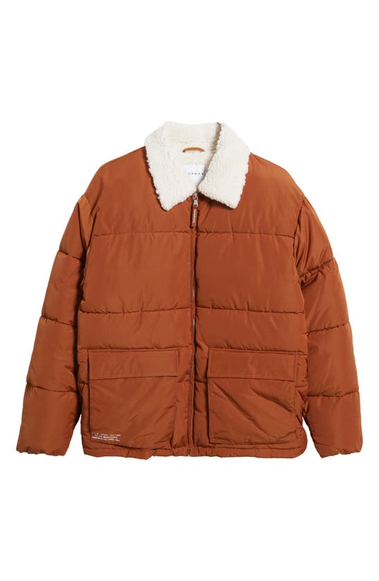 TOPMAN PUFFER JACKET WITH FAUX SHEARLING COLLAR