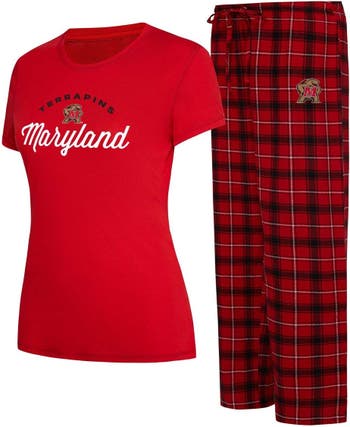 Women's Concepts Sport Red Maryland Terrapins Holiday Long Sleeve T-Shirt and Pants Sleep Set Size: Extra Large