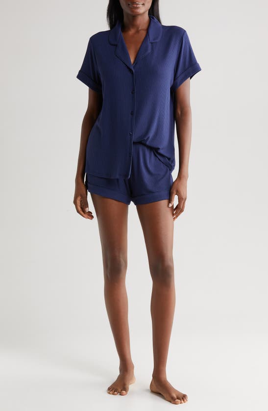 Shop Nordstrom Moonlight Eco Rib Short Pajamas In Navy Peacoat