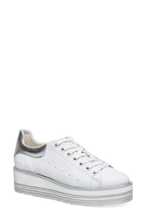 Silent D Siobhan Wedge Sneaker in White/Silver Leather