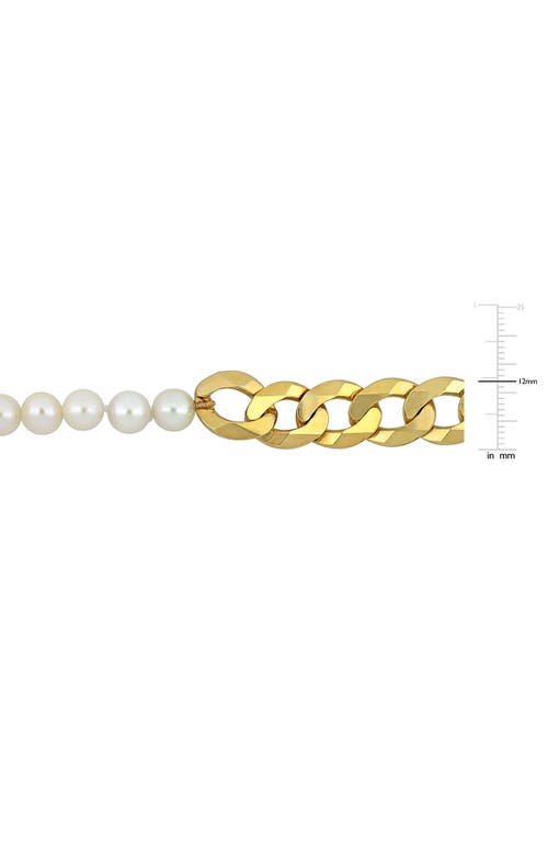 Shop Delmar 7–7.5mm Cultured Freshwater Pearl Curb Chain Necklace In Pearl/yellow Gold