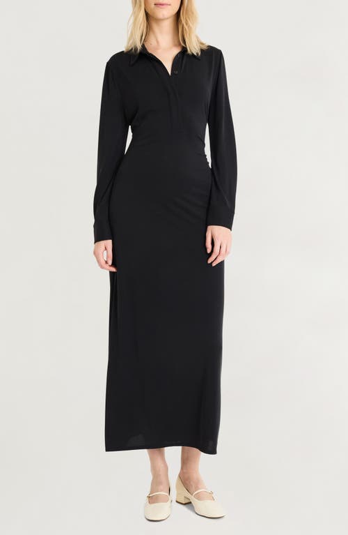 Shop Luxely Long Sleeve Jersey Polo Dress In Black