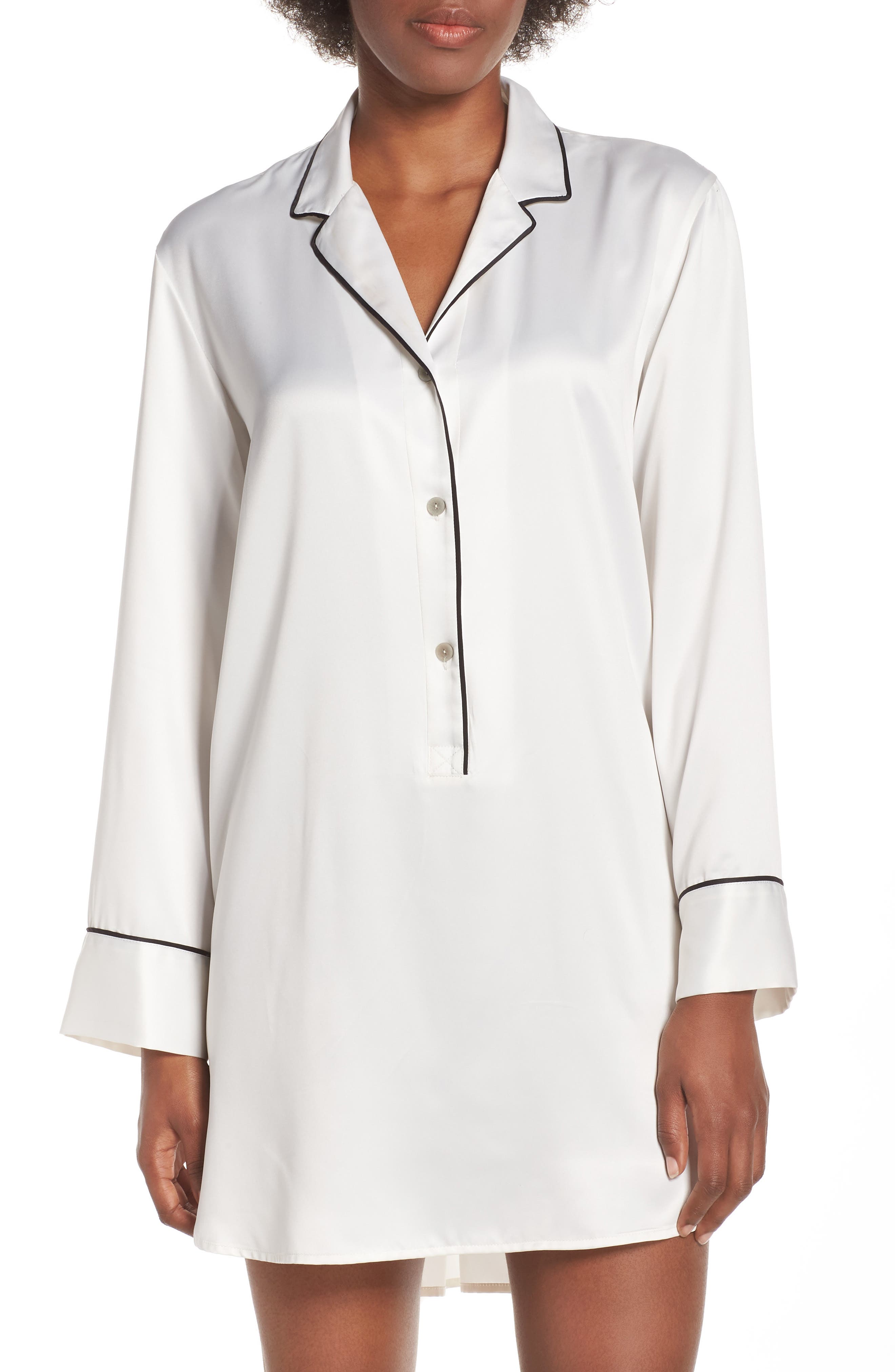 Natori Feathers Satin Nightshirt, White