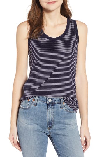 Ag Cambria Stripe Fitted Tank In Blue