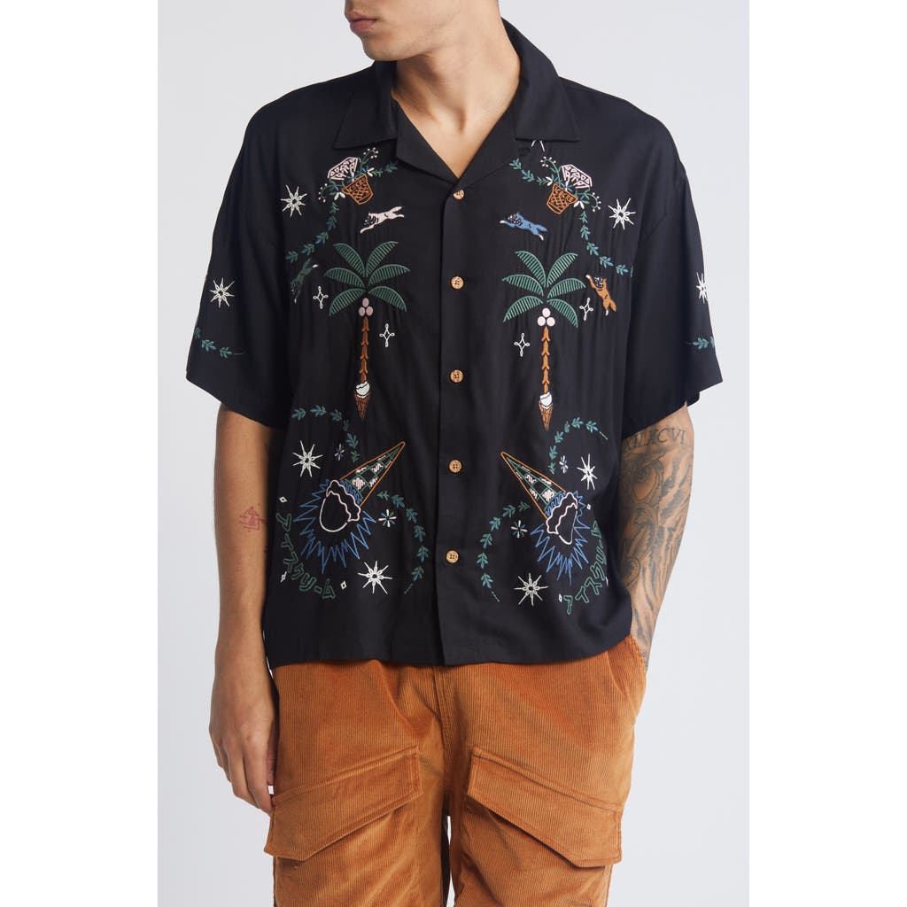 Icecream The Palms Embroidered Camp Shirt In Black
