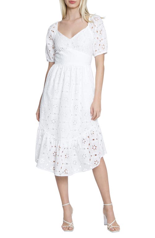 Maggy London Eyelet Puff Sleeve Cotton Midi Dress Ivory at Nordstrom,
