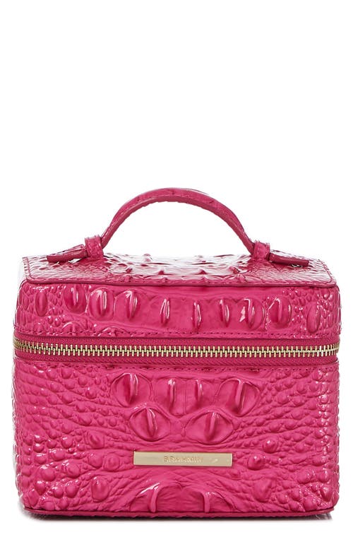 Small Charmaine Croc Embossed Leather Train Case in Paradise Pink