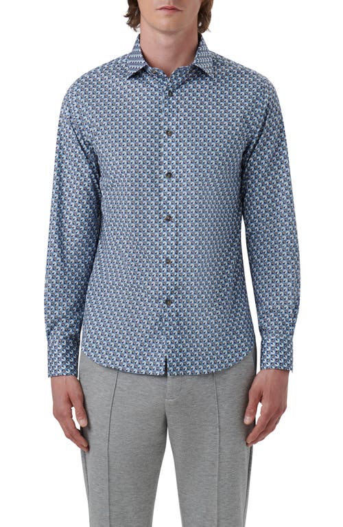 Bugatchi Axel Geometric Print Stretch Button-Up Shirt Air Blue at Nordstrom,
