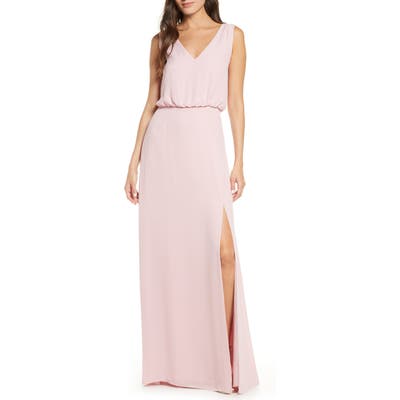 Wayf The Bella V-Neck Slit Gown, Pink