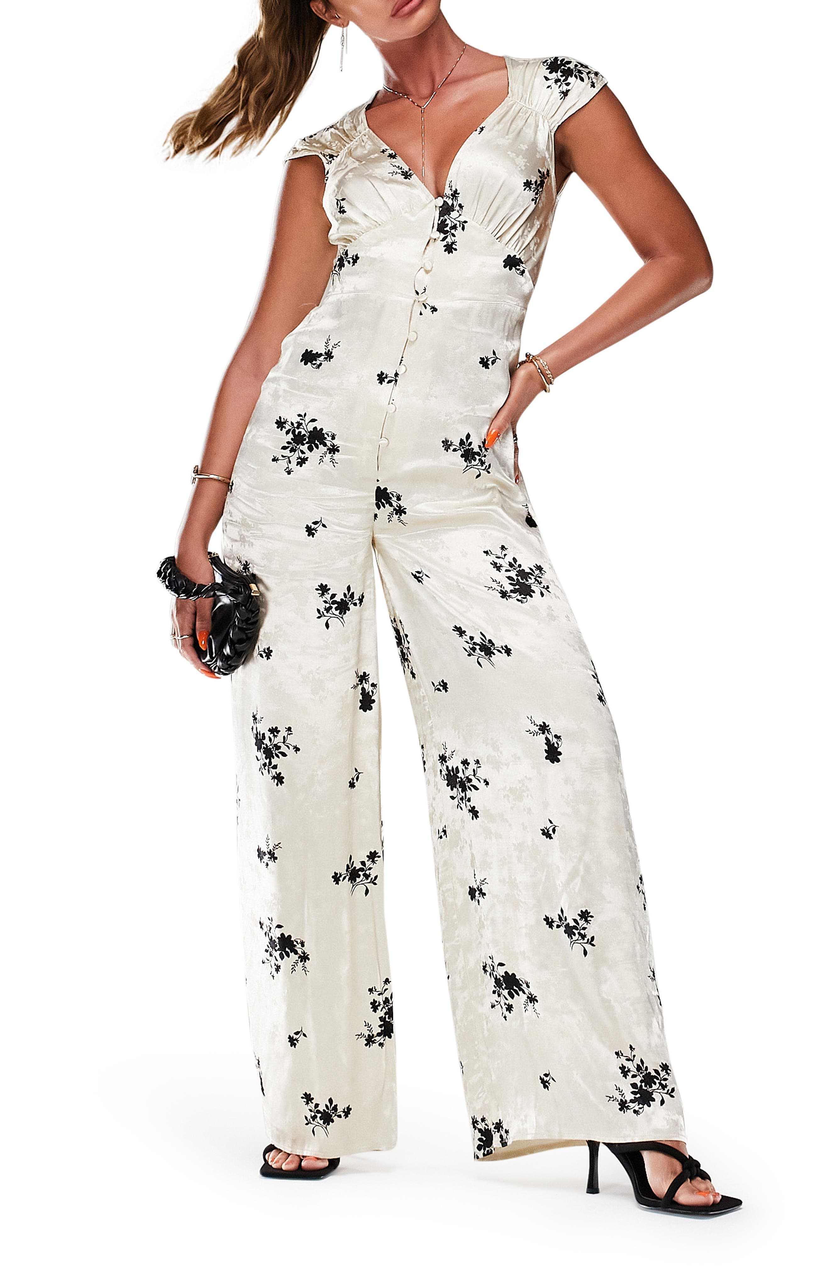 Roman Synthetic Petite Belted Floral Print Jumpsuit in Black Womens Clothing Jumpsuits and rompers Full-length jumpsuits and rompers 