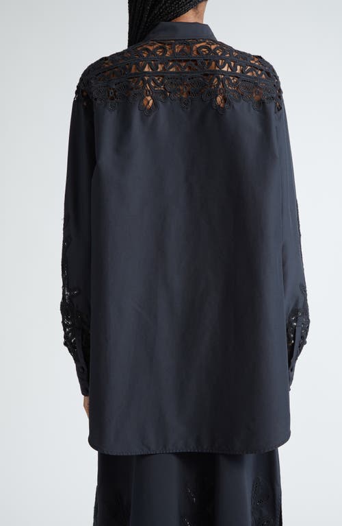 Shop Ulla Johnson Harden Embroidered Yoke Cotton & Silk Tunic Shirt In Noir