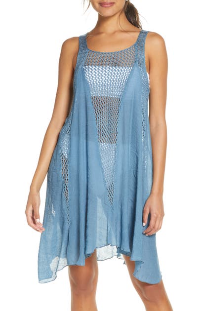 Elan Crochet Inset Cover-up Dress In Denim