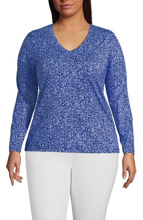 Shop Lands' End Relaxed Supima Cotton Long Sleeve V-neck T-shirt In Deep Sea Navy Flowers