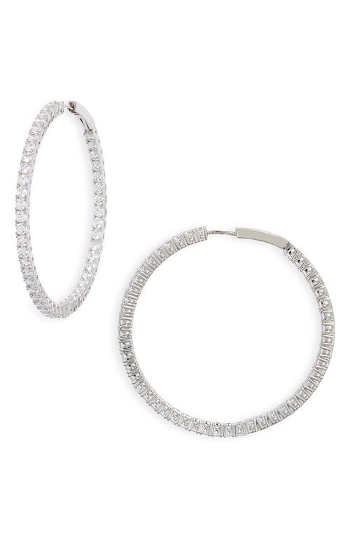 Shop Nadri Tennis Pavé Cubic Zirconia Hoop Earrings In Rhodium/clear