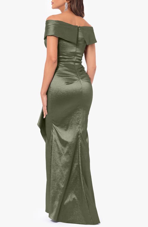 Xscape Evenings Off The Shoulder Taffeta Gown In Olive
