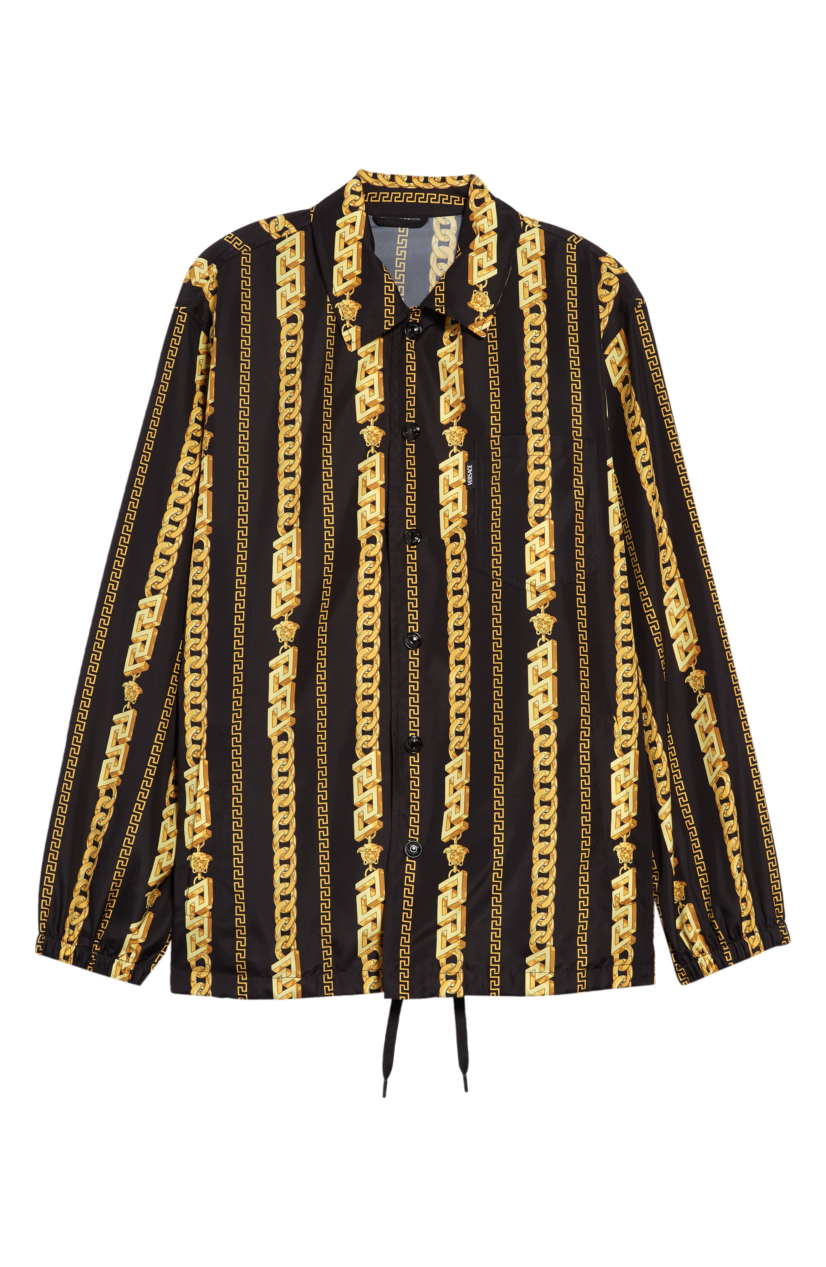 Versace Men's Chain Print Coach's Jacket in Black Gold at Nordstrom, Size 38 Us
