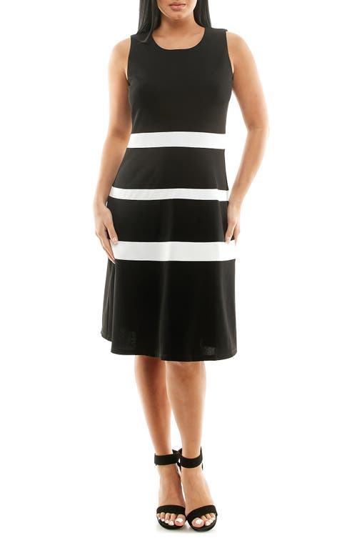 Shop Nina Leonard Colorblock A-line Dress In Black/ivory