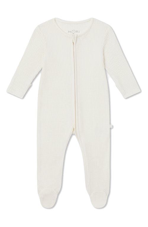 MORI Clever Zip Waffle Fitted One-Piece Footie in Ecru at Nordstrom