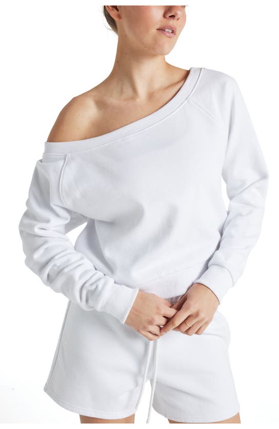 Shop Electric Yoga Off Shoulder Sweatshirt In White