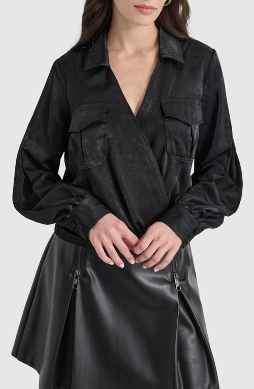 Shop Dkny Long Sleeve Faux Wrap Shirt In Black