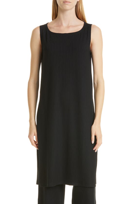 Eileen Fisher Crepe Scoop-neck Side-slit Tunic In Black
