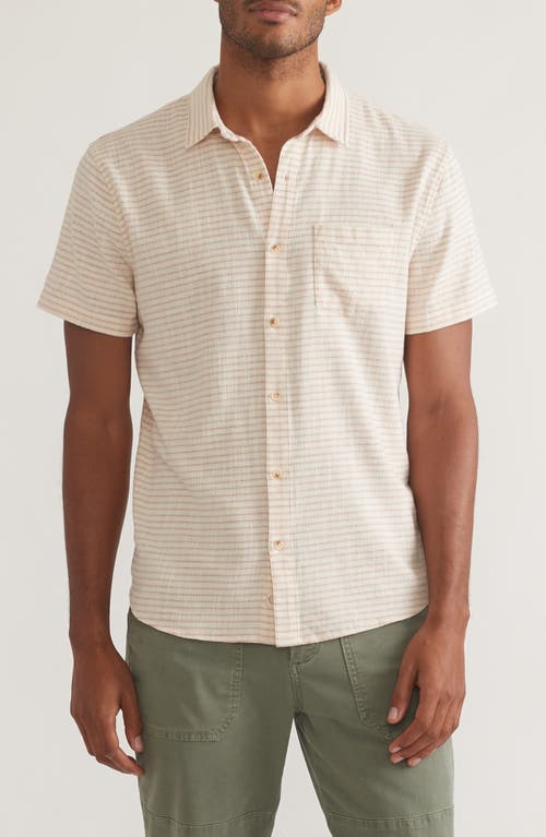 Stripe Short Sleeve Stretch Cotton Button-Up Shirt in Warm Stripe