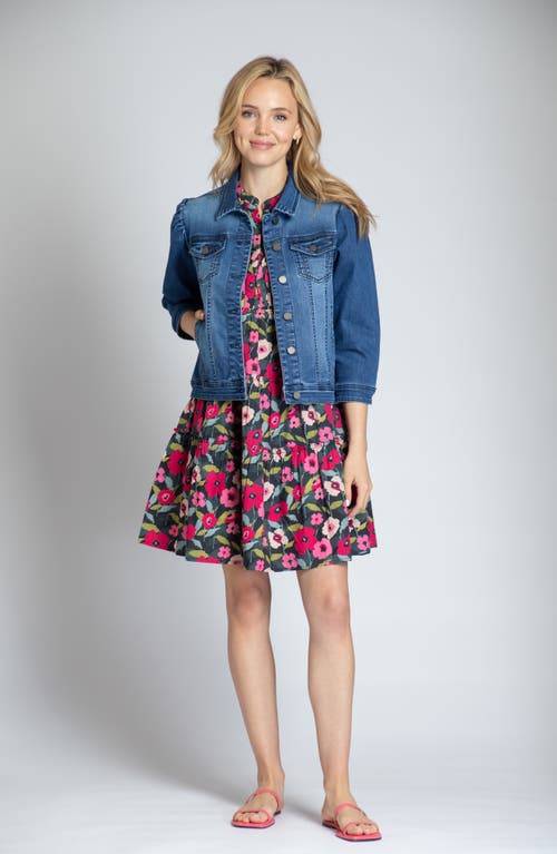 Apny Puff Sleeve Denim Jacket In Medium Indigo