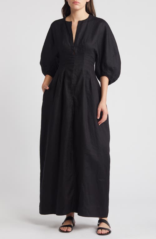 Soleil Linen Maxi Dress in Black