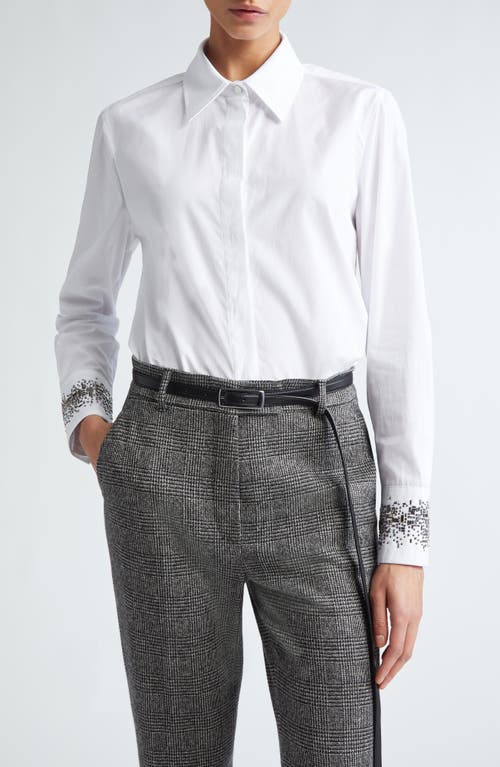 Max Mara Queva Beaded Button-down Cotton Shirt In Optical White
