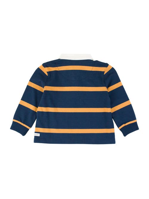 Shop Ruggedbutts Boys Long Sleeve Rugby Polo In Navy & Honey Wide Stripe