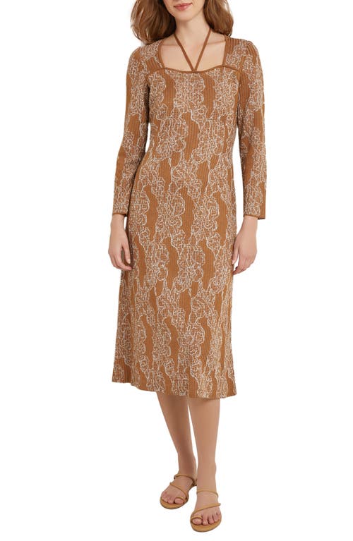 Shop Misook Long Sleeve Metallic Midi Sweater Dress In Copper/n Ivo